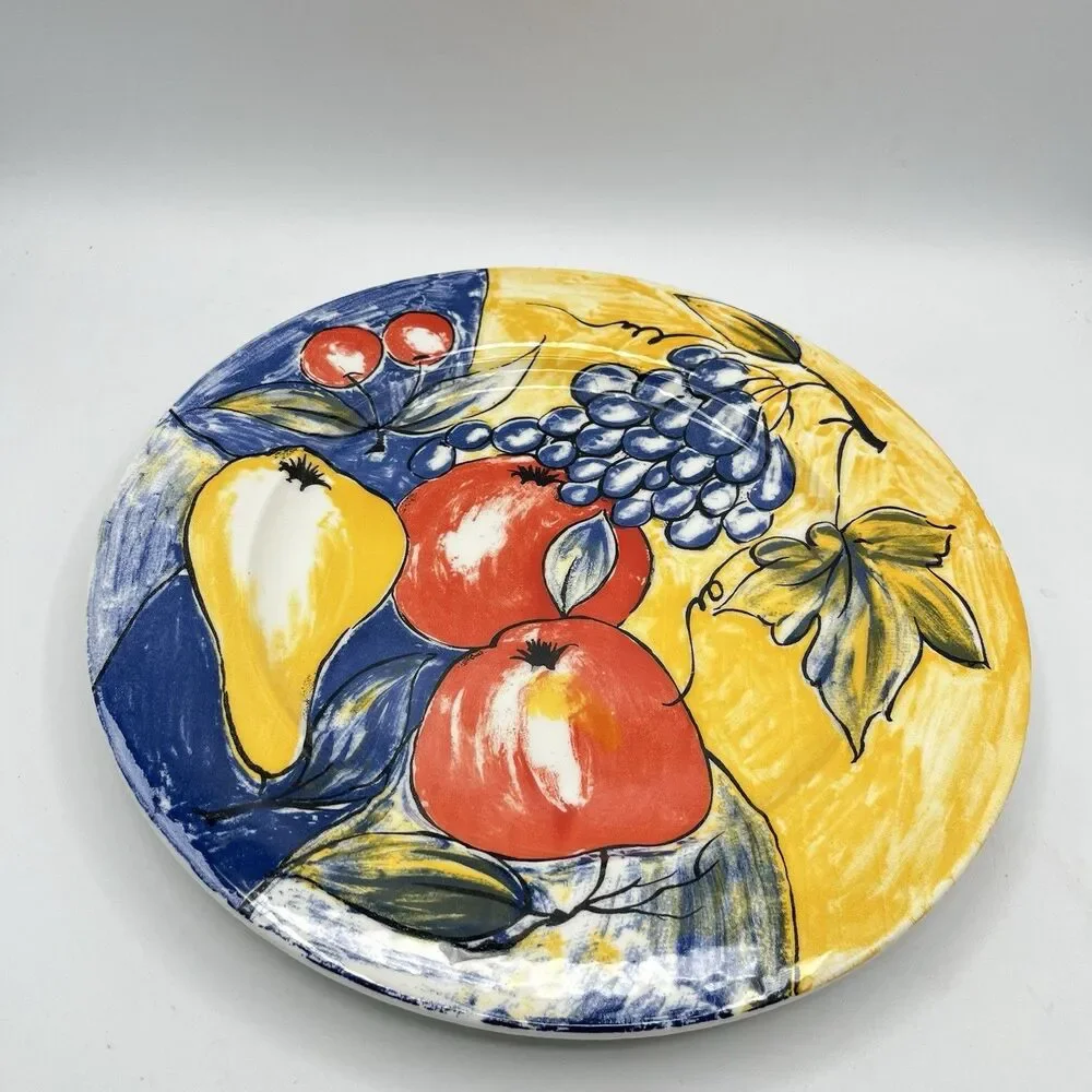 Pier 1 Italy Fruit Dinner Plate 10.5” Pear Apples Grapes Cherries -Discontinued